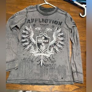 Affliction Black and Gray Long Sleeve Men's Tee